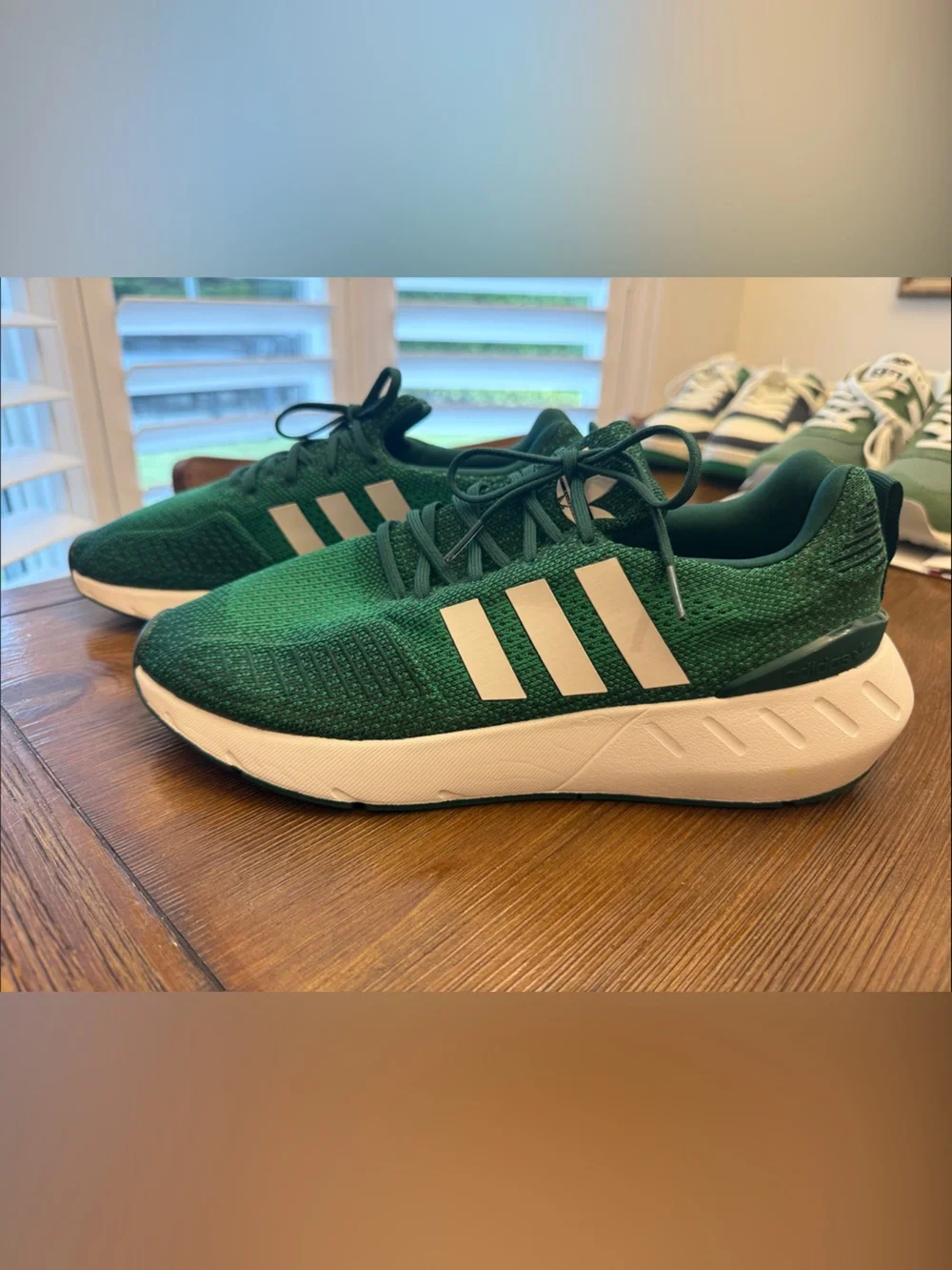 adidas Men’s Green Knit Sneakers with White Stripes